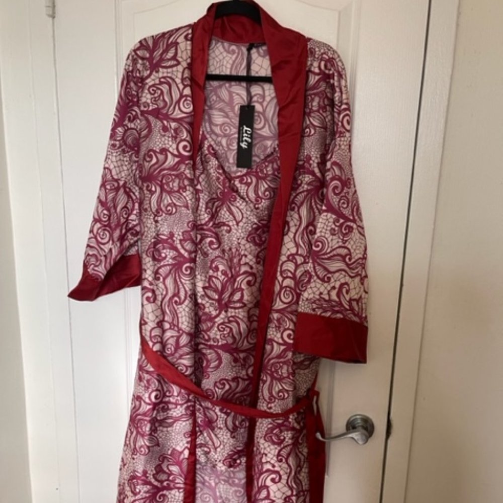 Women's Plus Size Night Gown Two Piece Set- Pink